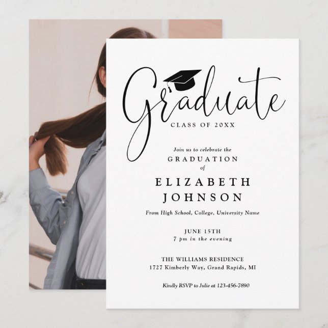 Invitation Fête de remise de diplômes avec photo en écriture  (Devant / Derrière)