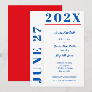 Invitation Fête de remise de diplômes bleu et cramoisi