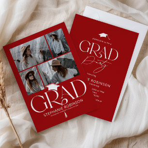 Invitation Fête de remise de diplômes élégante rouge et blanc