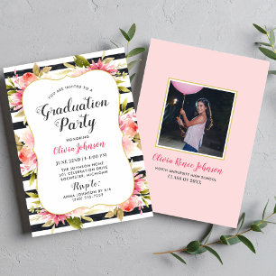 Invitation Fête de remise de diplômes florale avec aquarelle 