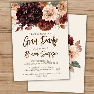 Invitation Fête de remise de diplômes florale beige marron iv