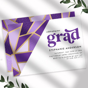 Invitation Fête de remise de diplômes géométrique or et viole