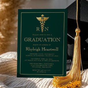 Invitation Fête de remise de diplômes Infirmière RN Or Vert F