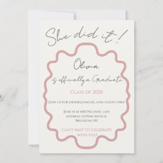 Invitation Fête de remise de diplômes moderne dusty rose elle