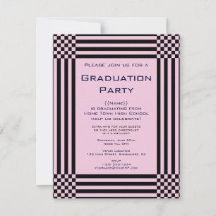 Invitation Fête de remise de diplômes rayures damier noir et 