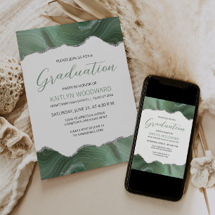 Invitation Fête de remise de diplômes Vert Sauge Agate Argent