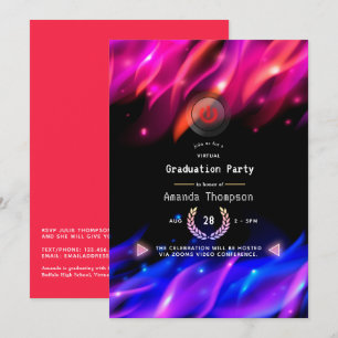 Invitation Fête de remise de diplômes virtuelle Neon Glow Fla