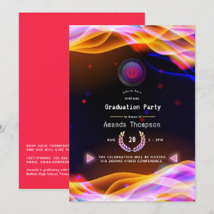 Invitation Fête de remise de diplômes virtuelle Neon Glow Fla