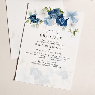 Invitation Fête de remise des diplômes 2026 Fleurs Bleu Pouss