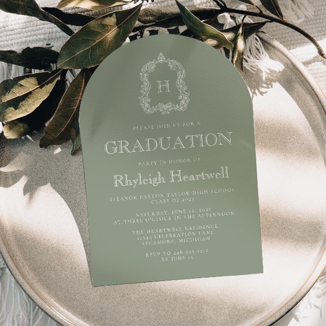 Invitation Fête de remise des diplômes à crête de monogramme  (Créateur téléchargé)