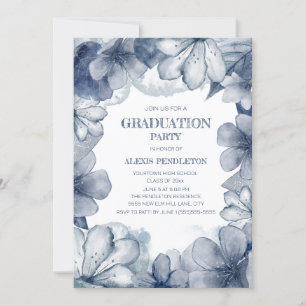 Invitation Fête de remise des diplômes aux fleurs bleues pous