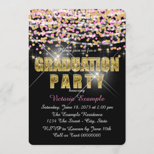 Invitation Fête de remise des diplômes avec confettis et pail