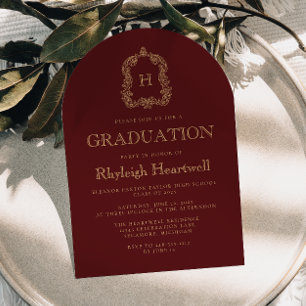 Invitation Fête de remise des diplômes avec monogramme et arm
