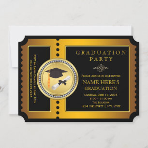 Invitation Fête de remise des diplômes billet noir et or