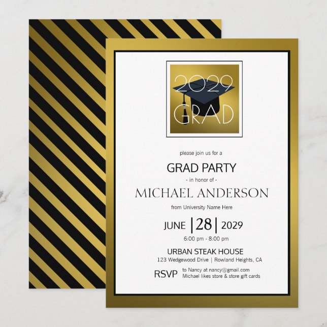 Invitation Fête de remise des diplômes blanche de diplômé de (Devant / Derrière)