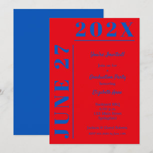 Invitation Fête de remise des diplômes bleu et cramoisi