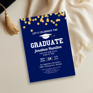 Invitation Fête de remise des diplômes bleu royal et or de la