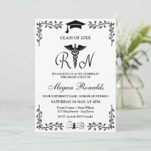 Invitation Fête de remise des diplômes d'infirmière élégante 