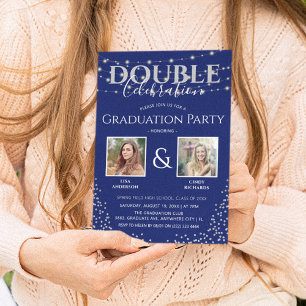 Invitation Fête de remise des diplômes élégante pour une doub
