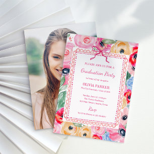 Invitation Fête de Remise des Diplômes Fleurs Rose Clair Ph