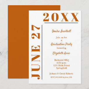Invitation Fête de remise des diplômes orange brûlé blanc