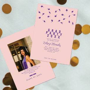 Invitation Fête de remise des diplômes Rose Pâle & Violet Jet