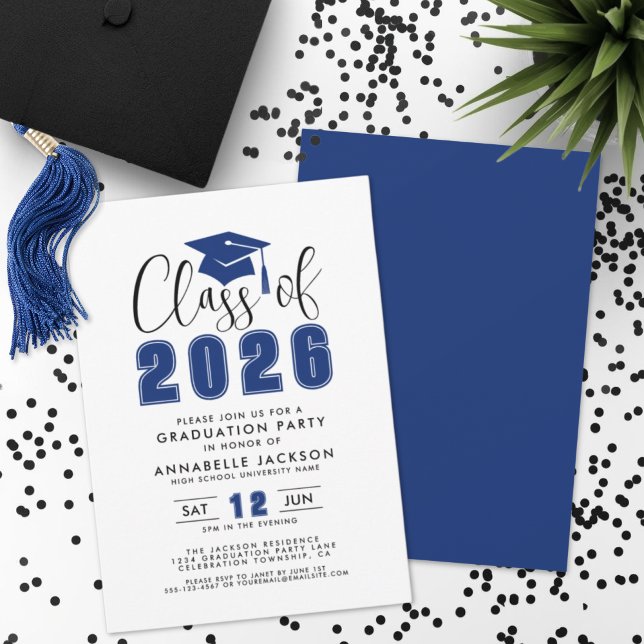 Invitation Fête de Remise des Diplômes Simple Bleu (Simple Blue Graduation Party Invitation)