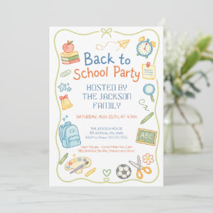 Invitation Fête de rentrée scolaire dessinée à la main avec a
