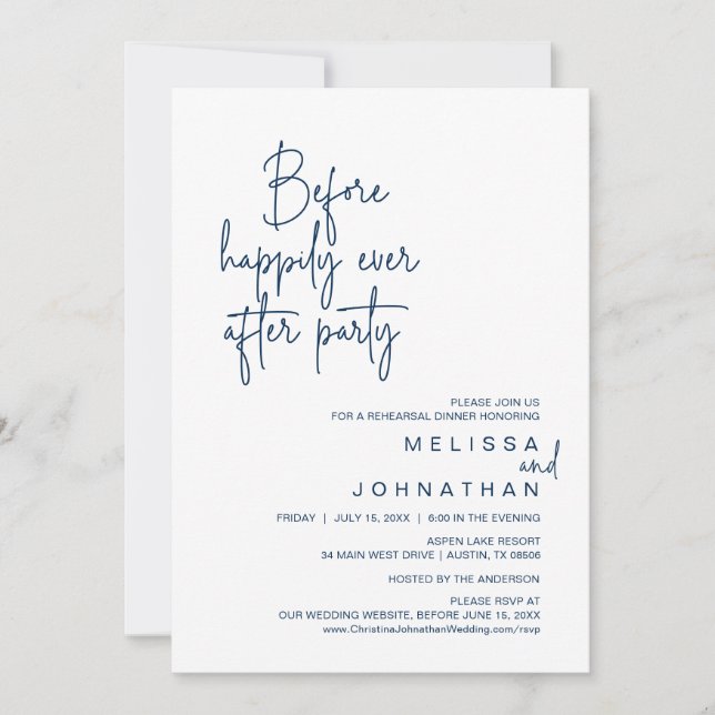 Invitation Fête de répétition de mariage avant le bonheur éte (Devant)