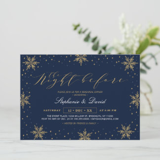 Invitation Fête de répétition d'hiver en or et bleu marine