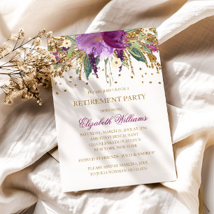 Invitation Fête de retraite Améthyste pailletée avec scintill