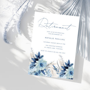 Invitation Fête de retraite aux florales aquarelles bleu pous