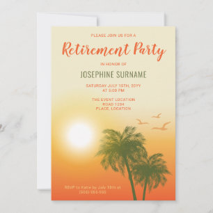Invitation Fête de retraite aux palmiers au coucher du soleil