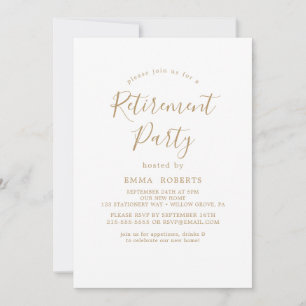 Invitation Fête de retraite avec calligraphie dorée délicate 