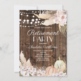 Invitation Fête de retraite Bohème Rustique avec herbe de Pam