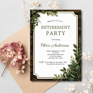 Invitation Fête de retraite botanique de verdure en bois rust