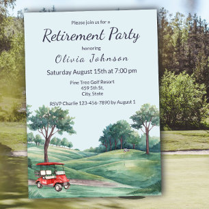 Invitation Fête de retraite chariot de golf aquarelle 