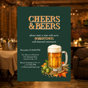 Invitation Fête de retraite Cheers and Beers pour homme rusti
