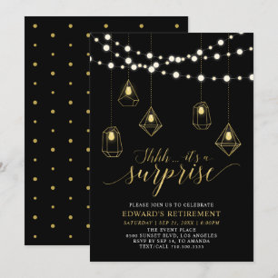 Invitation Fête de retraite chic moderne or et noir Surprise