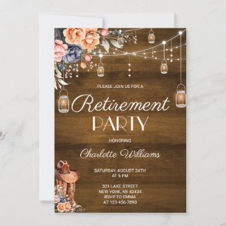Invitation Fête de retraite de cow-boy western rustique