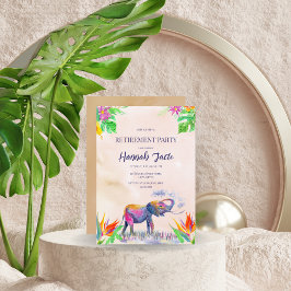 Invitation Fête de retraite de l'éléphant coloré à l'aquarell