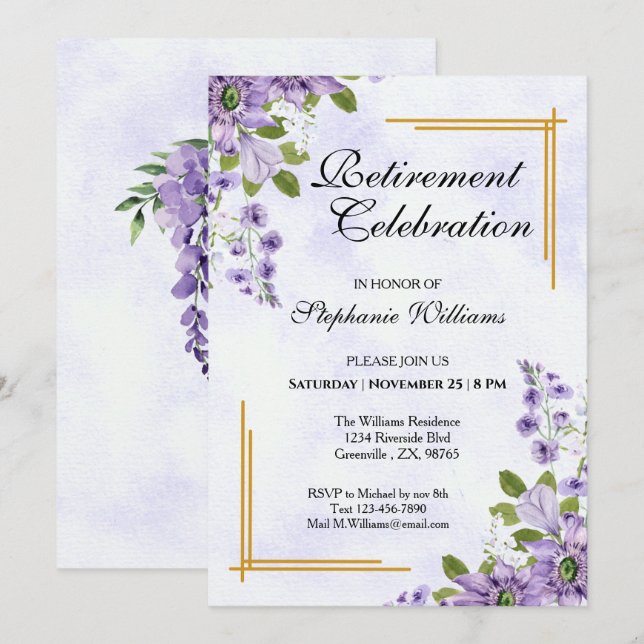 Invitation Fête de retraite des femmes Floral Classic Élégant (Devant / Derrière)