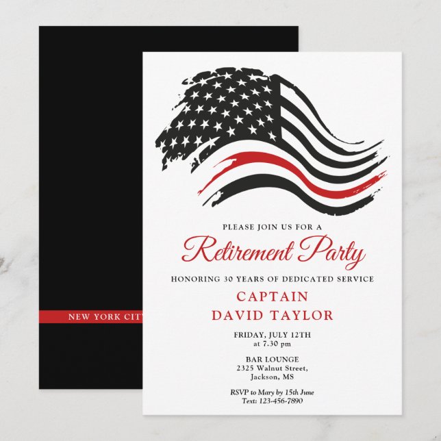 Invitation Fête de retraite des pompiers Drapeau mince de la  (Devant / Derrière)