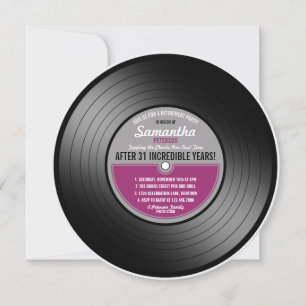 Invitation Fête de retraite disque vinyle Label Rose