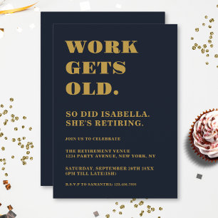 Invitation Fête de retraite drôle bleu marine or humoristique