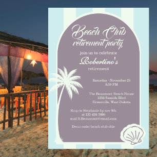 Invitation Fête de retraite du Chic Coastal Stripe Beach Club