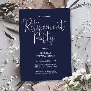 Invitation Fête de retraite écriture moderne bleu marine