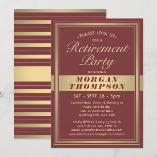 Invitation Fête de retraite Élégant bordeaux et or Script