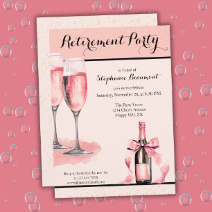 Invitation Fête de retraite élégante au champagne rose pour f