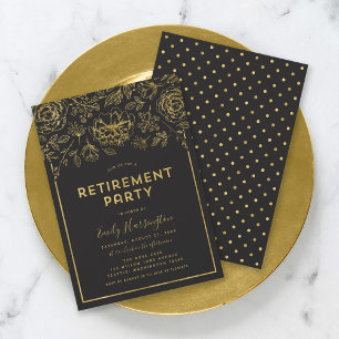 Invitation Fête de retraite élégante aux fleurs dorées